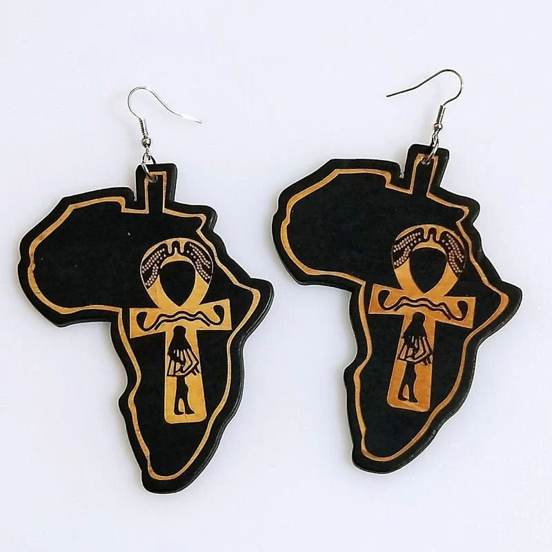 Vintage Heart Map Earrings - Handcrafted with Black Queen Wood - Free Delivery Worldwide only at Flexi Africa