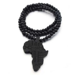 Unisex Africa Map Wooden Pendant Necklace with Beaded String - Hip Hop Jewelry - Free Delivery Worldwide only at Flexi Africa