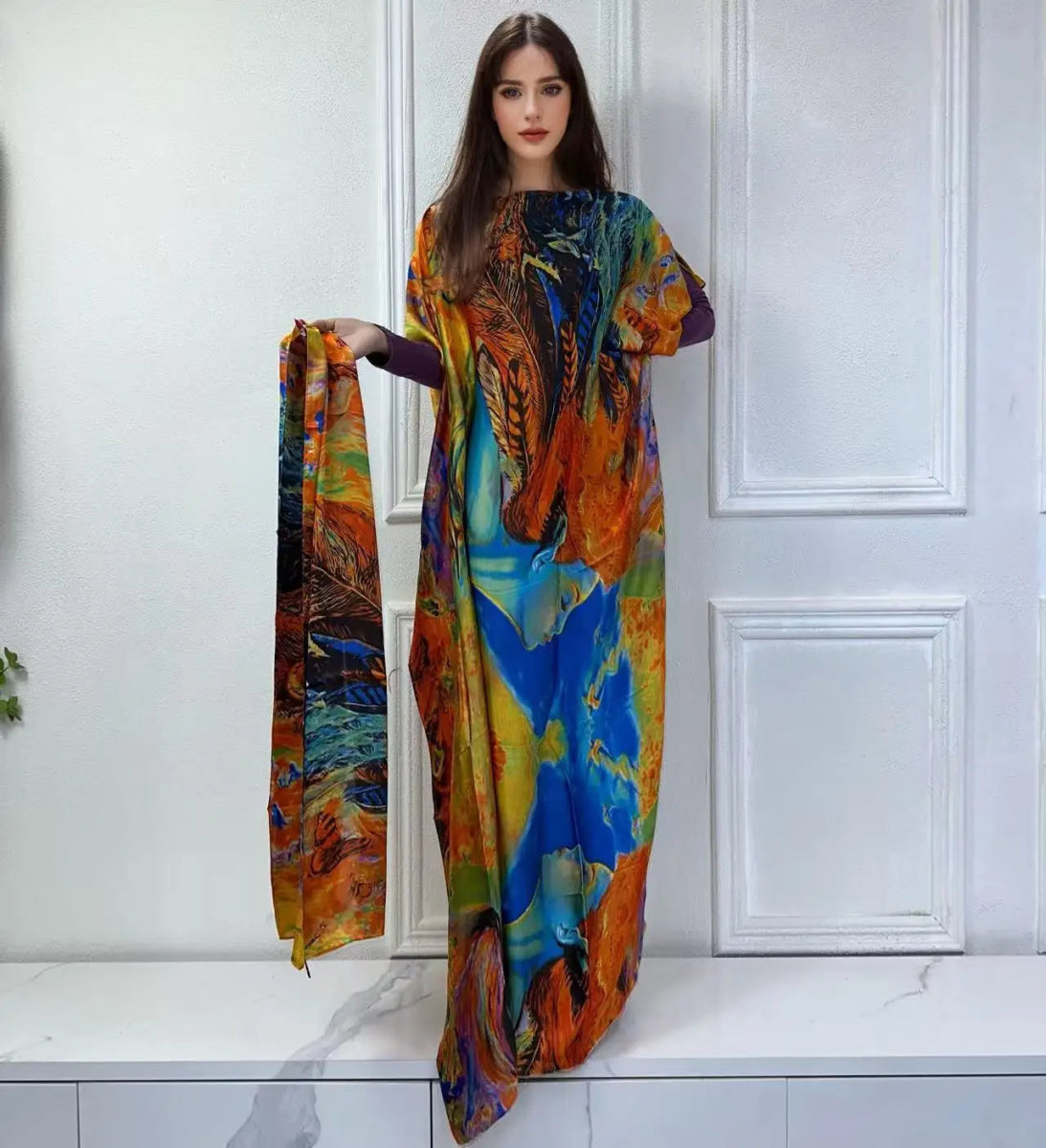 WINYI African Muslim Lady Summer Boho fashion Printed Kaftan holiday Dress loose Streetwear Abaya with belt beach dress - Free Delivery Worldwide only at Flexi Africa