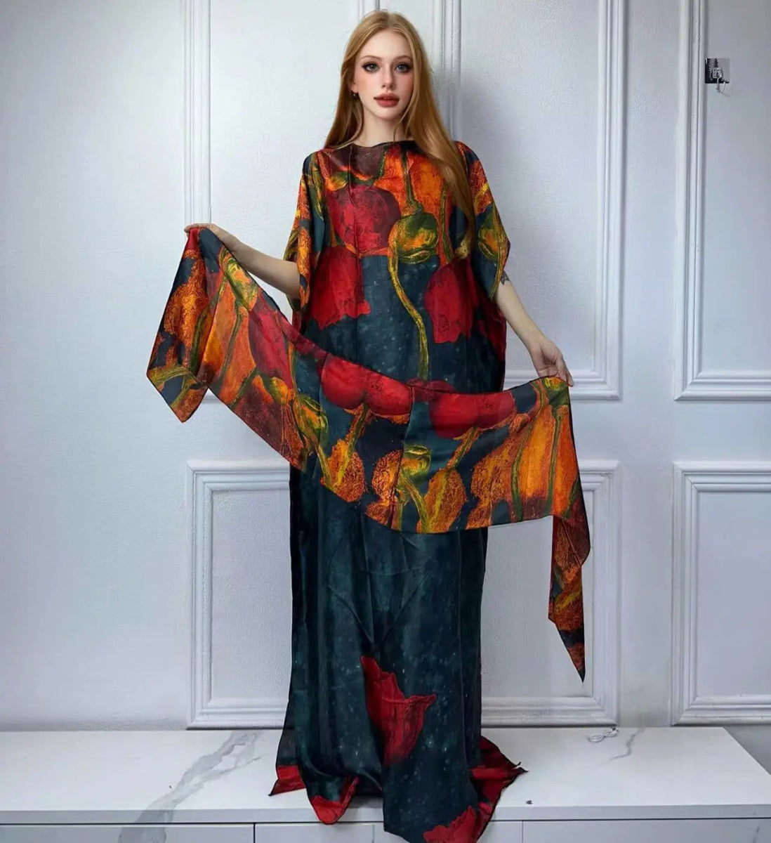 WINYI African Muslim Lady Summer Boho fashion Printed Kaftan holiday Dress loose Streetwear Abaya with belt beach dress - Free Delivery Worldwide only at Flexi Africa