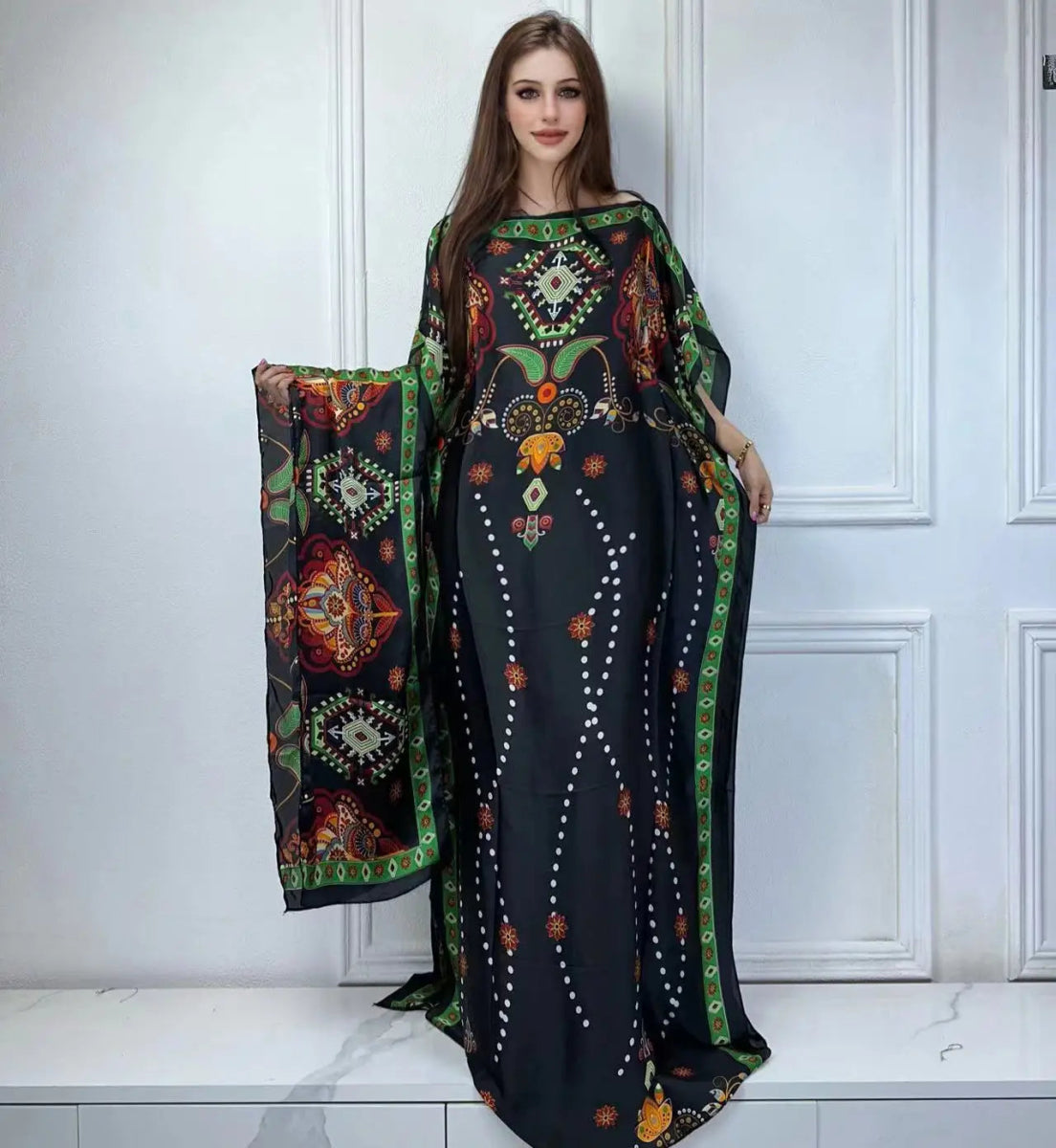 WINYI African Muslim Lady Summer Boho fashion Printed Kaftan holiday Dress loose Streetwear Abaya with belt beach dress - Free Delivery Worldwide only at Flexi Africa