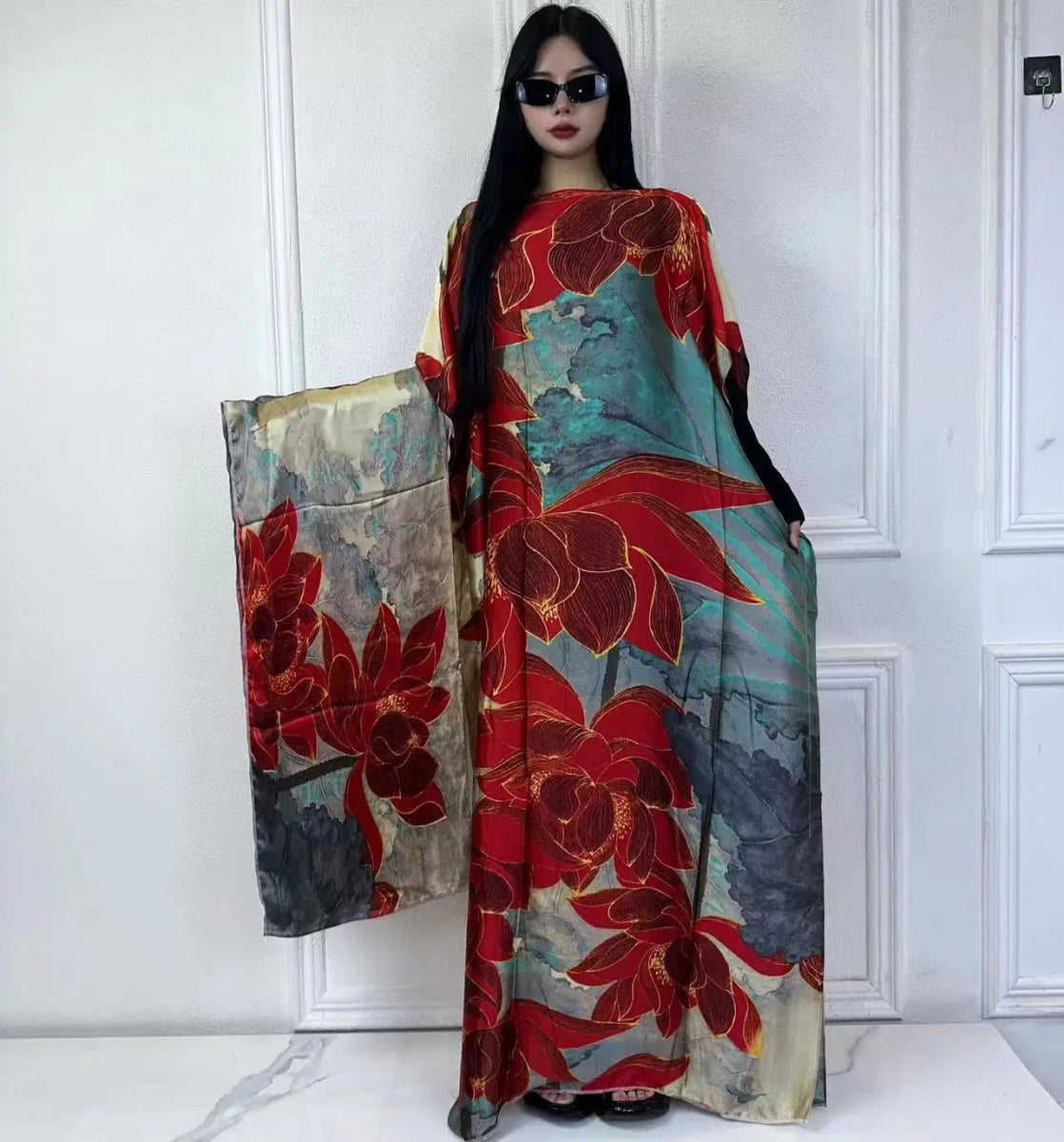 WINYI African Muslim Lady Summer Boho fashion Printed Kaftan holiday Dress loose Streetwear Abaya with belt beach dress - Free Delivery Worldwide only at Flexi Africa