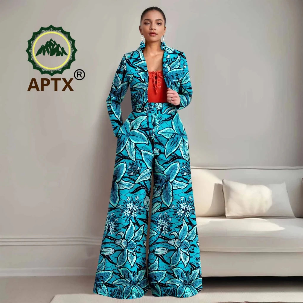 Buy Women’s African Ankara 2PC Outfit – Long Sleeve Top, High-Waist Pants & Earrings for only $104.94 at Flexi Africa!