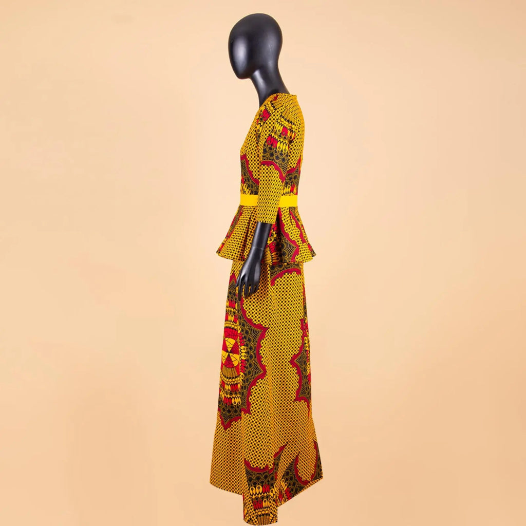 Women’s African Ankara 2PC Set Crop Top Maxi Skirt Belted Traditional Outfit - Free Delivery Worldwide only at Flexi Africa