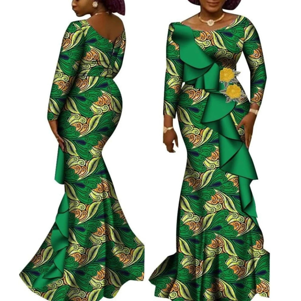 Women’s African Ankara Long Sleeve Dress – Cotton Dashiki Wedding Gown - Free Delivery Worldwide only at Flexi Africa