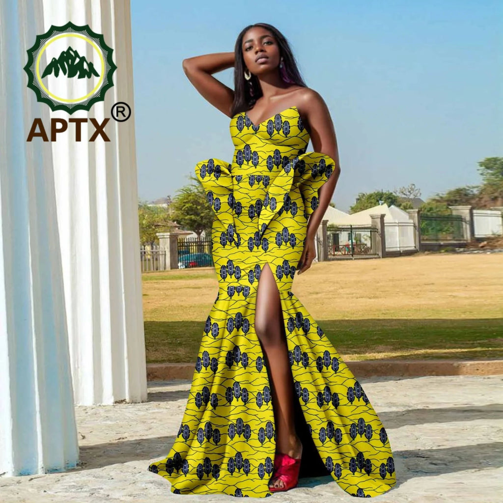 Women’s African Ankara Strapless Dress – Elegant High - Waist Slit Dashiki Party Gown - Free Delivery Worldwide only at Flexi Africa