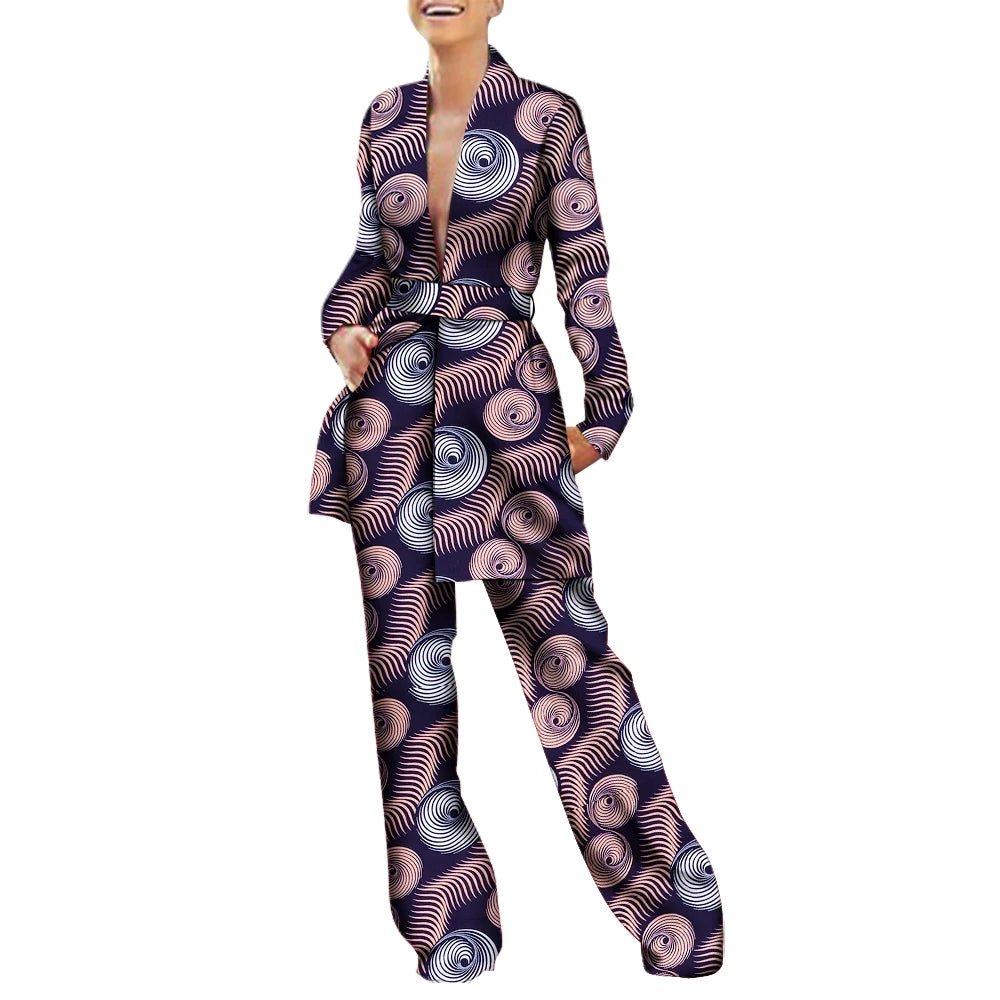 Women’s African Fashion Outfit – Ankara Trench Coat and Long Pants Set - Free Delivery Worldwide only at Flexi Africa