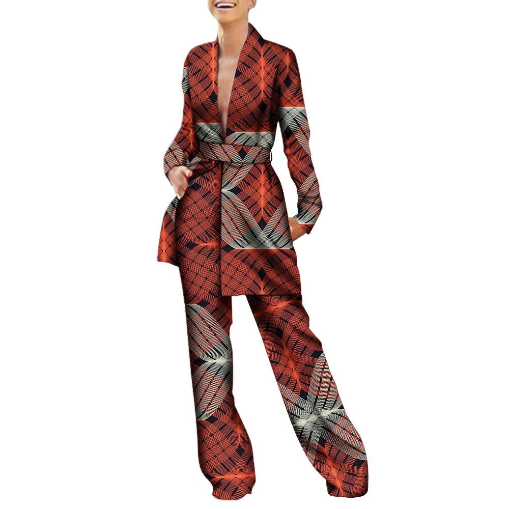 Women’s African Fashion Outfit – Ankara Trench Coat and Long Pants Set - Free Delivery Worldwide only at Flexi Africa