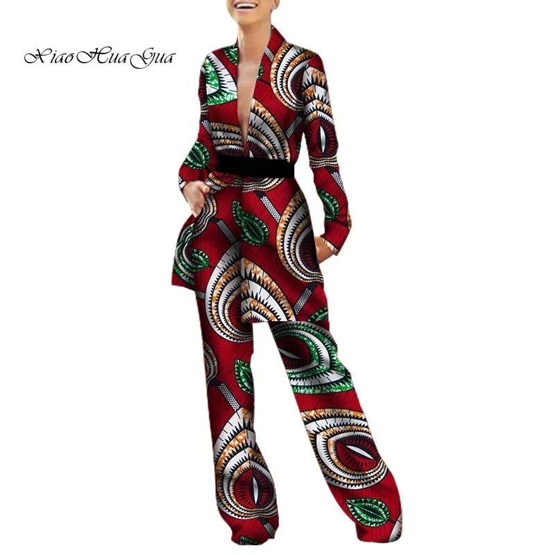 Women’s African Fashion Outfit – Ankara Trench Coat and Long Pants Set - Free Delivery Worldwide only at Flexi Africa