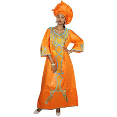 Women's African Fashion Set – Bazin Riche Embroidered Long Dress - Free Delivery Worldwide only at Flexi Africa