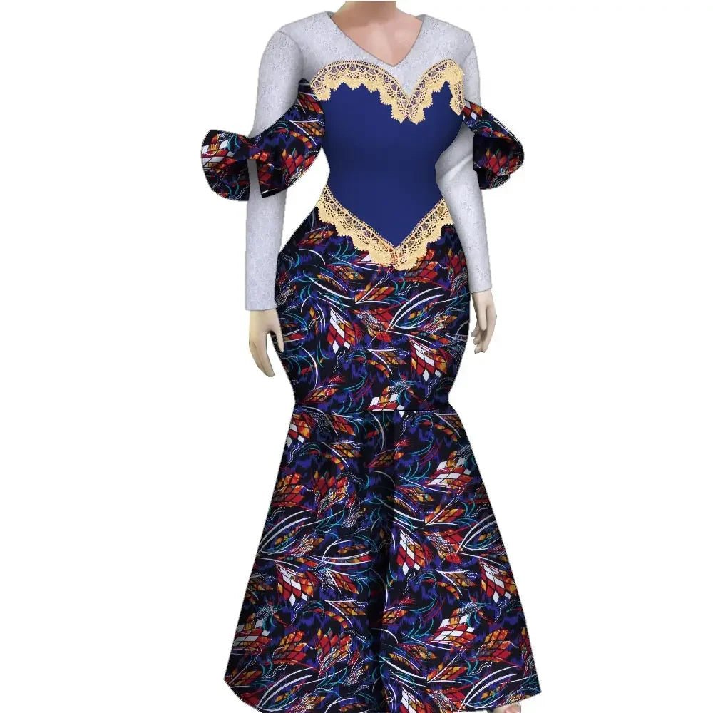 Women’s African Plus Size Evening Dress – Luxury Ankara Lace Mermaid Gown for Wedding & Party - Free Delivery Worldwide only at Flexi Africa