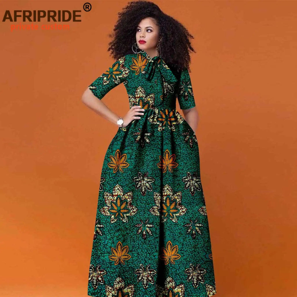 Women’s African Print Maxi Dress – Traditional High Waist Ankara Half Sleeve Attire - Free Delivery Worldwide only at Flexi Africa