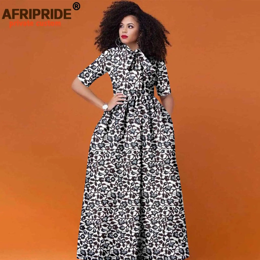 Women’s African Print Maxi Dress – Traditional High Waist Ankara Half Sleeve Attire - Free Delivery Worldwide only at Flexi Africa
