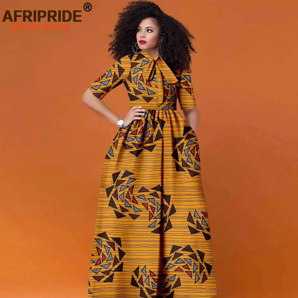 Women’s African Print Maxi Dress – Traditional High Waist Ankara Half Sleeve Attire - Free Delivery Worldwide only at Flexi Africa