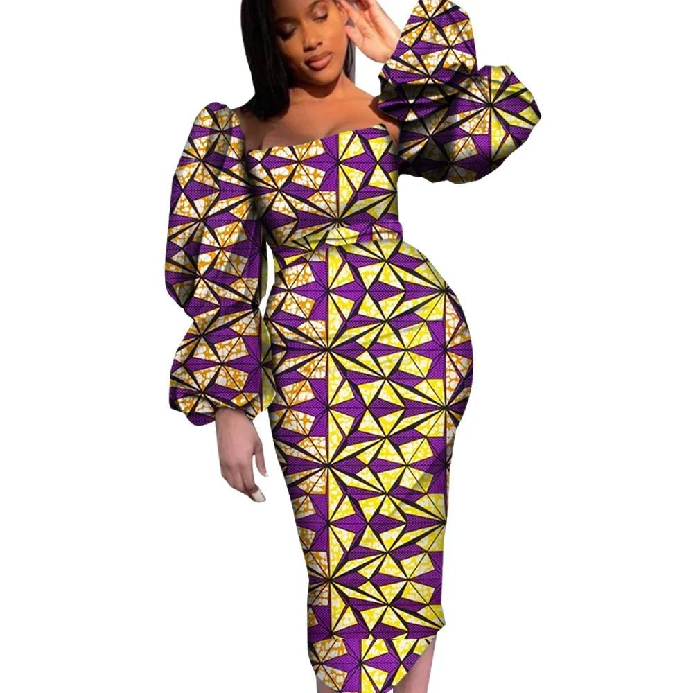 Women’s African Puff Sleeve Dress – Elegant Ankara Dashiki Party & Evening Gown - Free Delivery Worldwide only at Flexi Africa