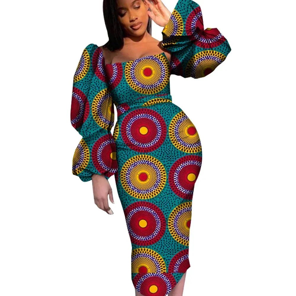 Women’s African Puff Sleeve Dress – Elegant Ankara Dashiki Party & Evening Gown - Free Delivery Worldwide only at Flexi Africa