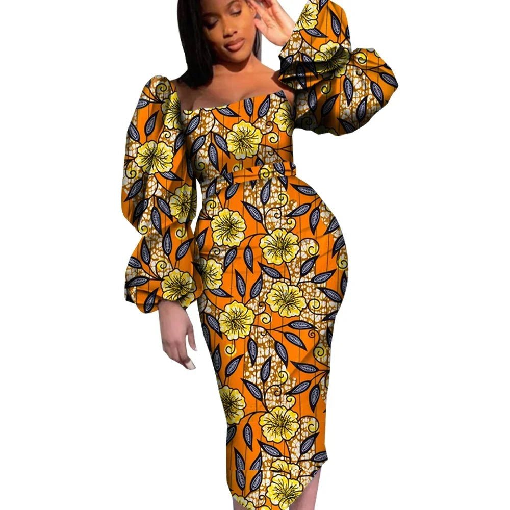 Women’s African Puff Sleeve Dress – Elegant Ankara Dashiki Party & Evening Gown - Free Delivery Worldwide only at Flexi Africa