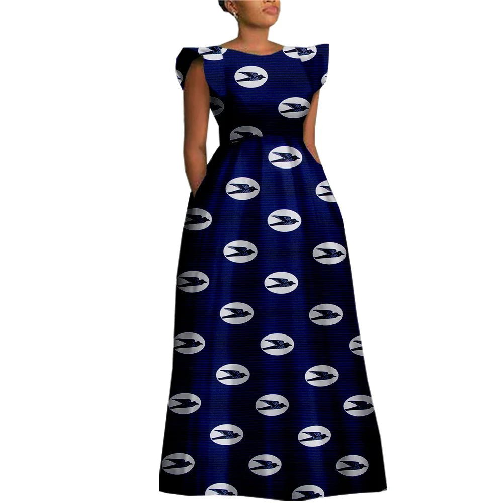 Women’s Ankara Dashiki Print Floor - Length A - Line Dress - Free Delivery Worldwide only at Flexi Africa