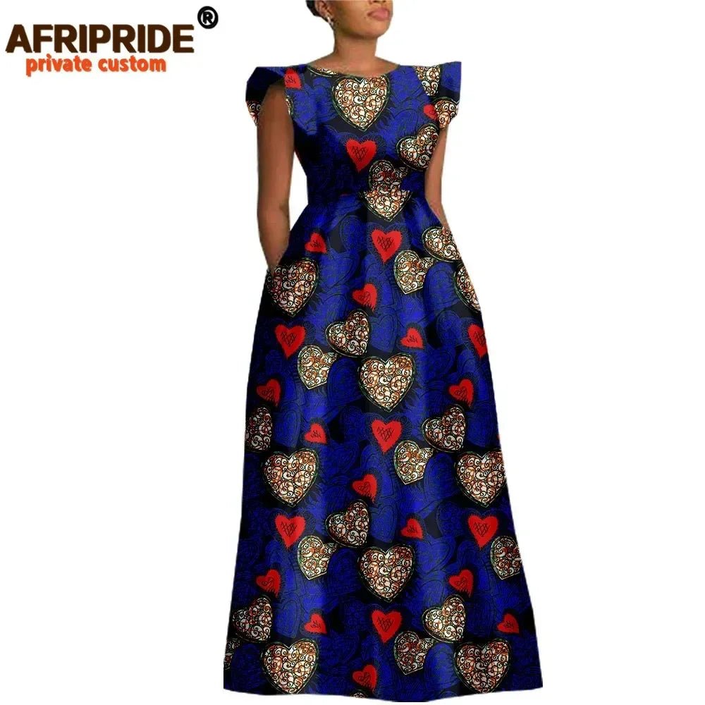 Women’s Ankara Dashiki Print Floor - Length A - Line Dress - Free Delivery Worldwide only at Flexi Africa