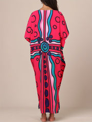 Women'S Boho Kaftan Dress - Colorful Geometric Print, Split Front, Non - Stretch Fabric, Perfect for Beach & Casual Attire, Beach Coverup|Boho Style|Splitfront Dress - Free Delivery Worldwide only at Flexi Africa