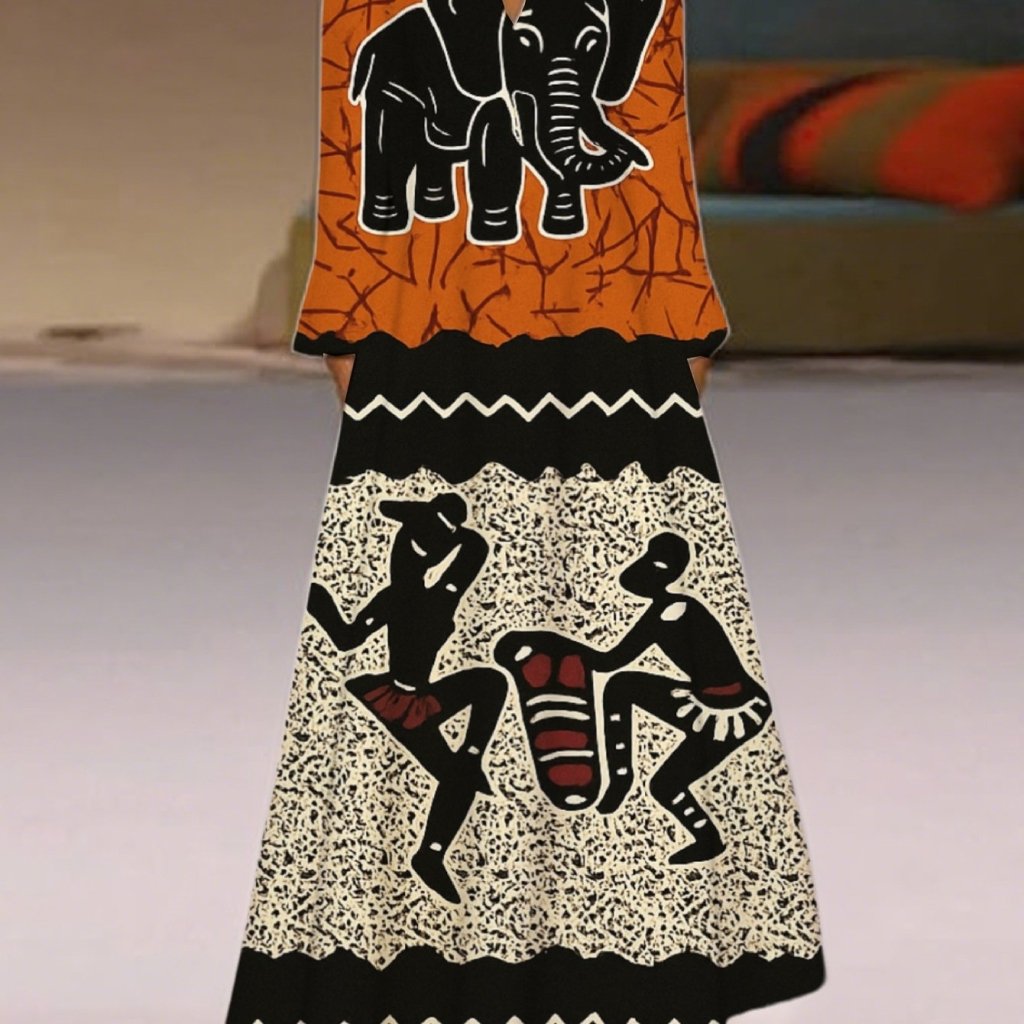 Women’s Long Sleeve V - Neck African Maxi Dress – Elegant Party & Everyday Wear - Free Delivery Worldwide only at Flexi Africa