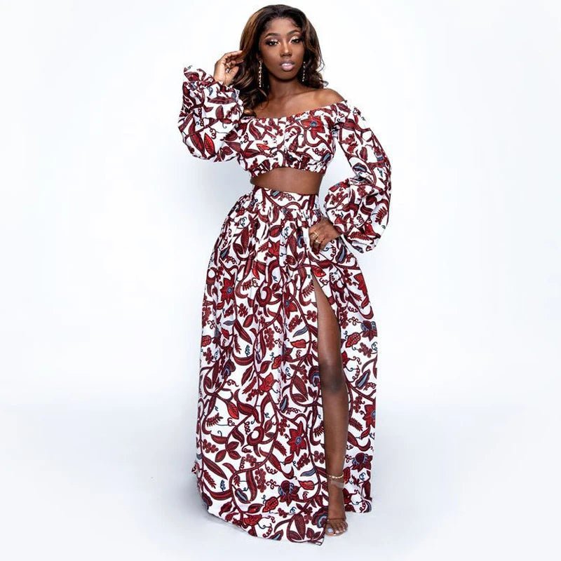 Women’s Print Two - Piece Summer Set – Sleeveless Top & High Slit Maxi Skirt - Free Delivery Worldwide only at Flexi Africa