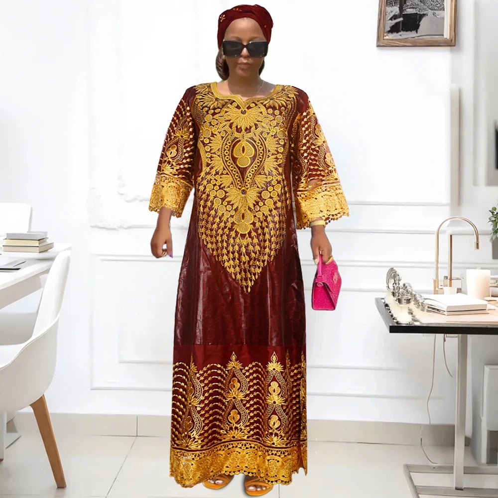 Women’s Purple Bazin Embroidered Traditional African Wedding Dress – Luxury Occasion Wear - Free Delivery Worldwide only at Flexi Africa